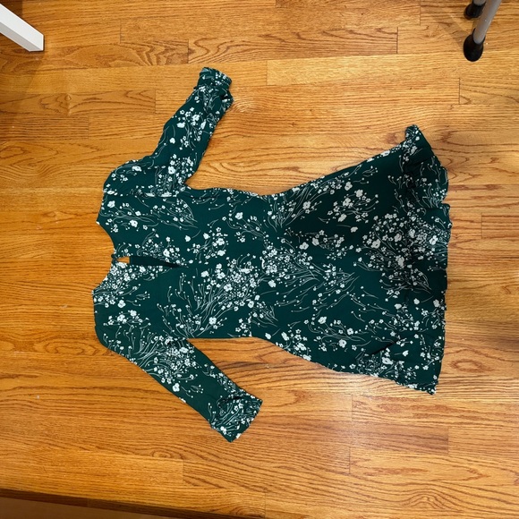 Reformation 8 Doutzen Floral Mini 3/4 Sleeve Dress Ruffle Fir & Flare Lake Green - Picture 15 of 15